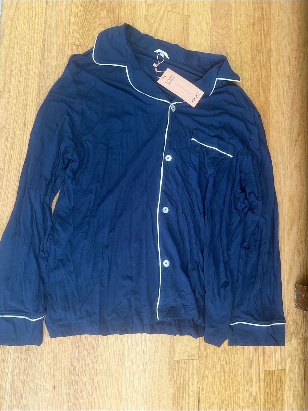 Eberjey Navy Pajama Top with White Piping